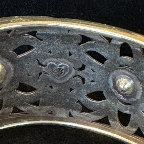 Belmonte Wide Hinge Cuff Openwork Silver Retired Rhinestone Magnetic Clamper EUC - Picture 3 of 7